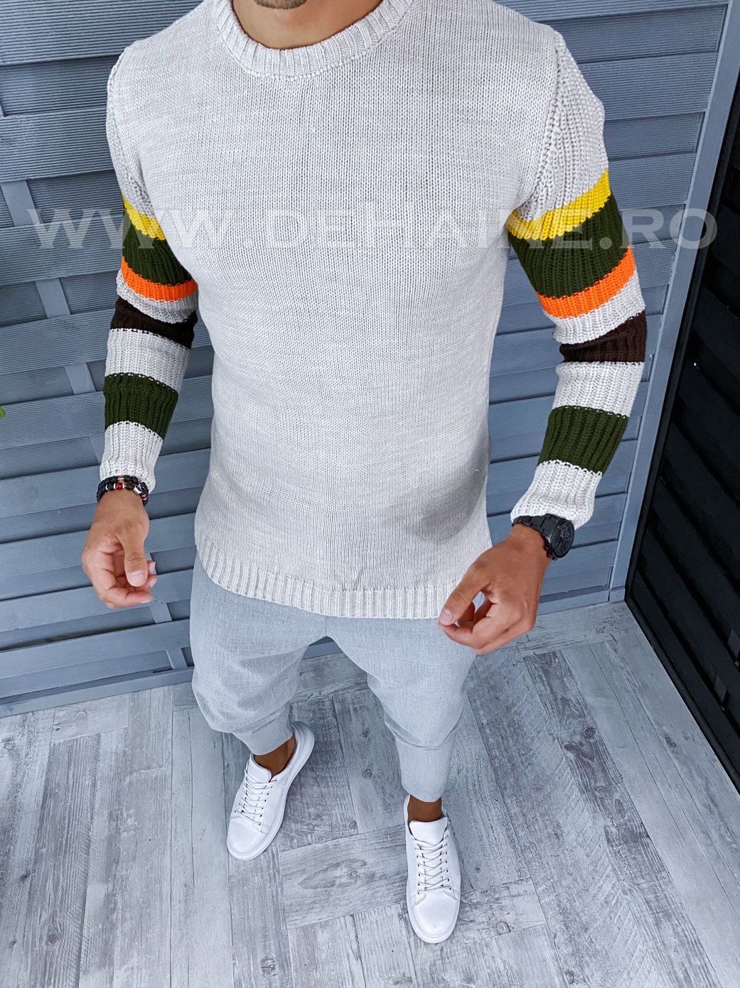 Pulover barbati gros slim fit bej t3588 103-4